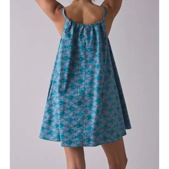 BDG x Urban Outfitters Sz Sm. Blue Eva Tie-Front Ruched Strap Trapeze Mini Dress - Picture 11 of 11